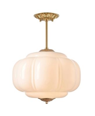 Vintage Milk Glass Ceiling Light White Semi Flush Mount Ceiling Light 15-Inch