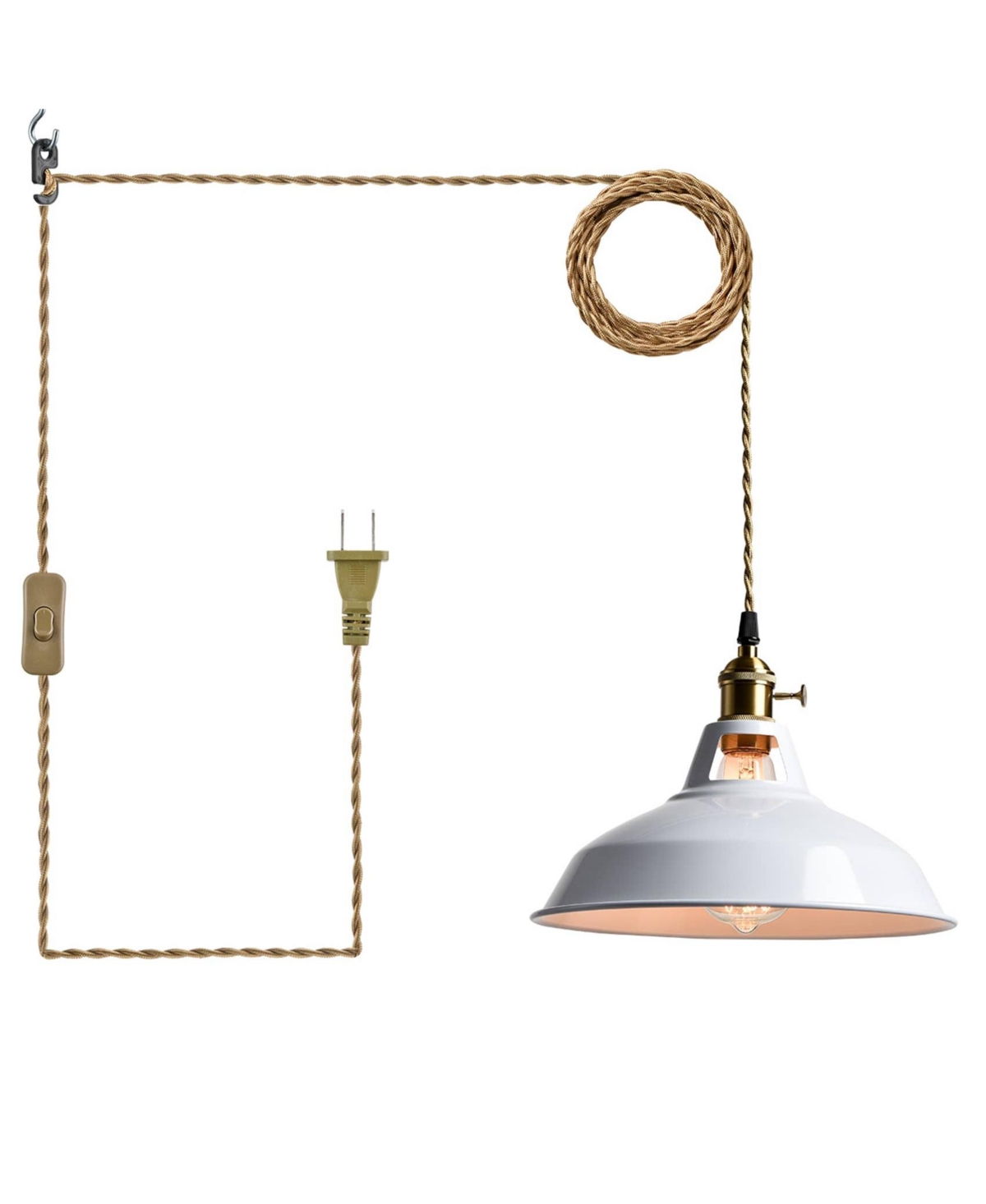Claxy Industrial Plug-in Pendant Light Barn Shade Adjustable Height - White