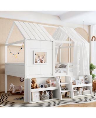 Streamdale Full Size House Loft Bed with Stairs, Storage, and Playhouse Roof
