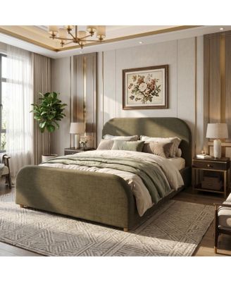 Queen Upholstered Bed Frame with Curved Headboard