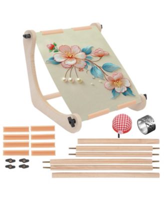 Adjustable Wooden Embroidery Stand With Dual Rods Accessories And Cross Stitch Holder