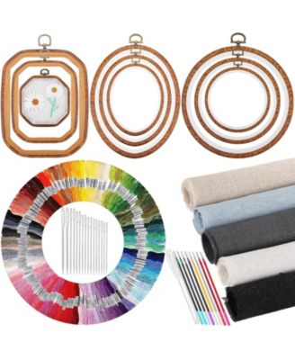 Complete Embroidery Kit Hoops Fabric Threads Needles Art Supplies