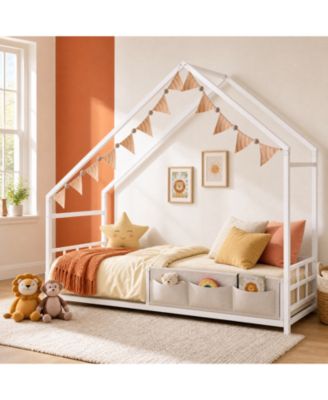 Twin Size Floor Bed Frame with Metal Slats