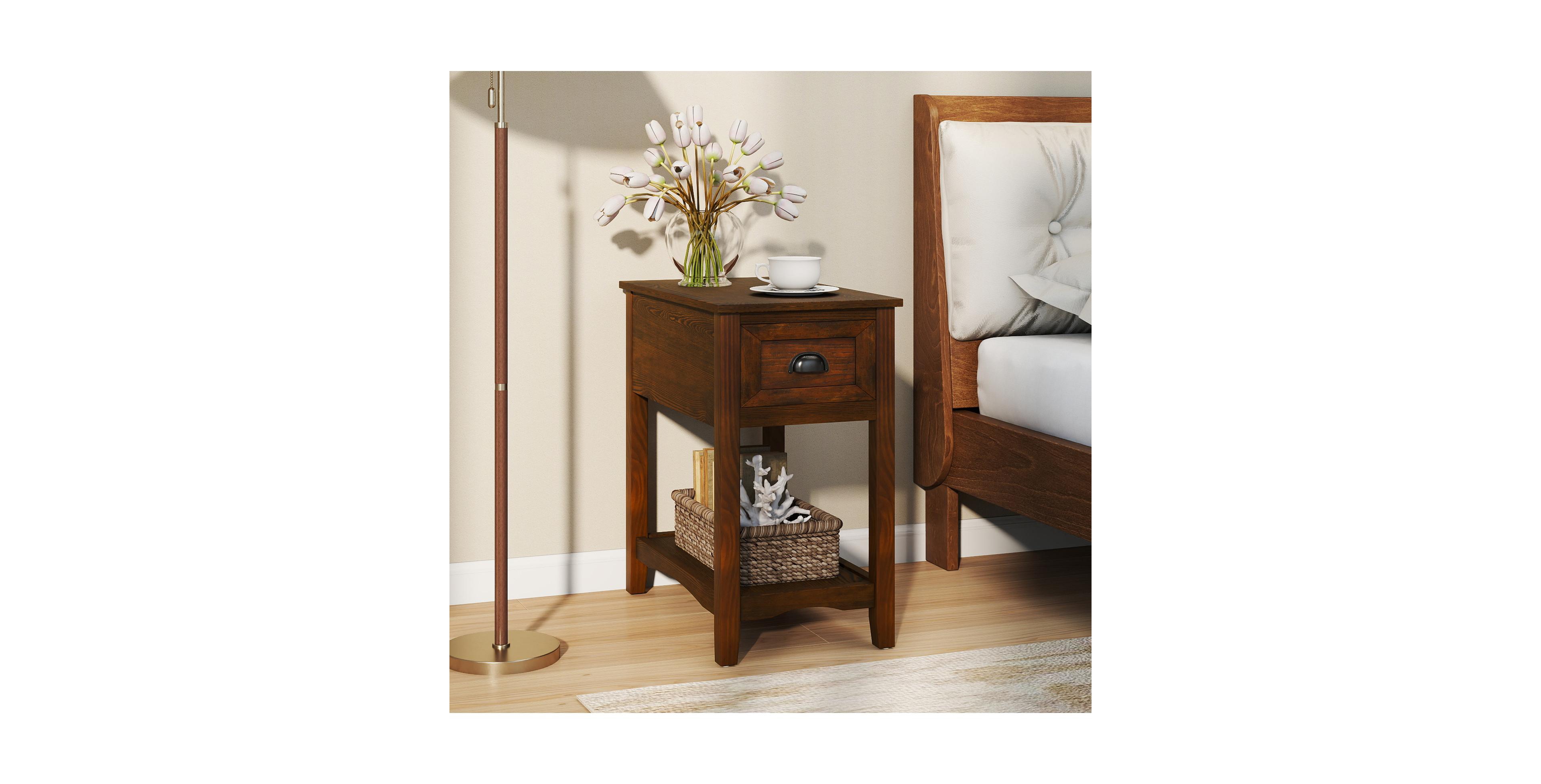 Mecale Contemporary Chair Side End Table Compact with Drawer Nightstand