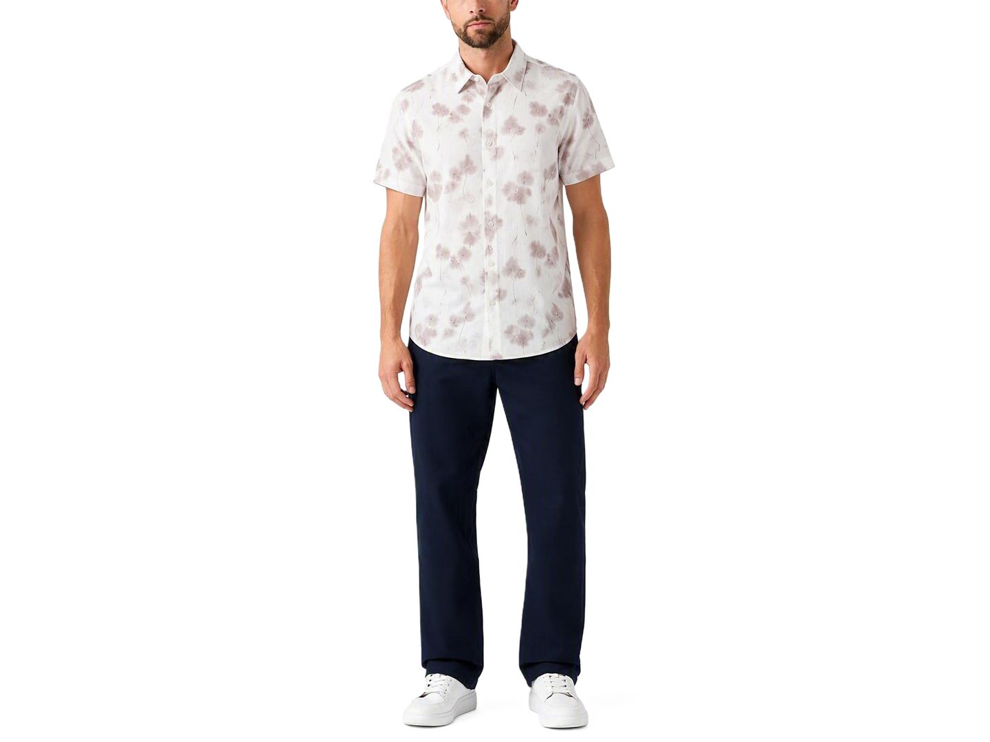 Мужская рубашка GUESS Knox Jacquard Short-Sleeve Floral Print Regular-Fit, цвет: Кирпичный розовый разноцветный — фото 2