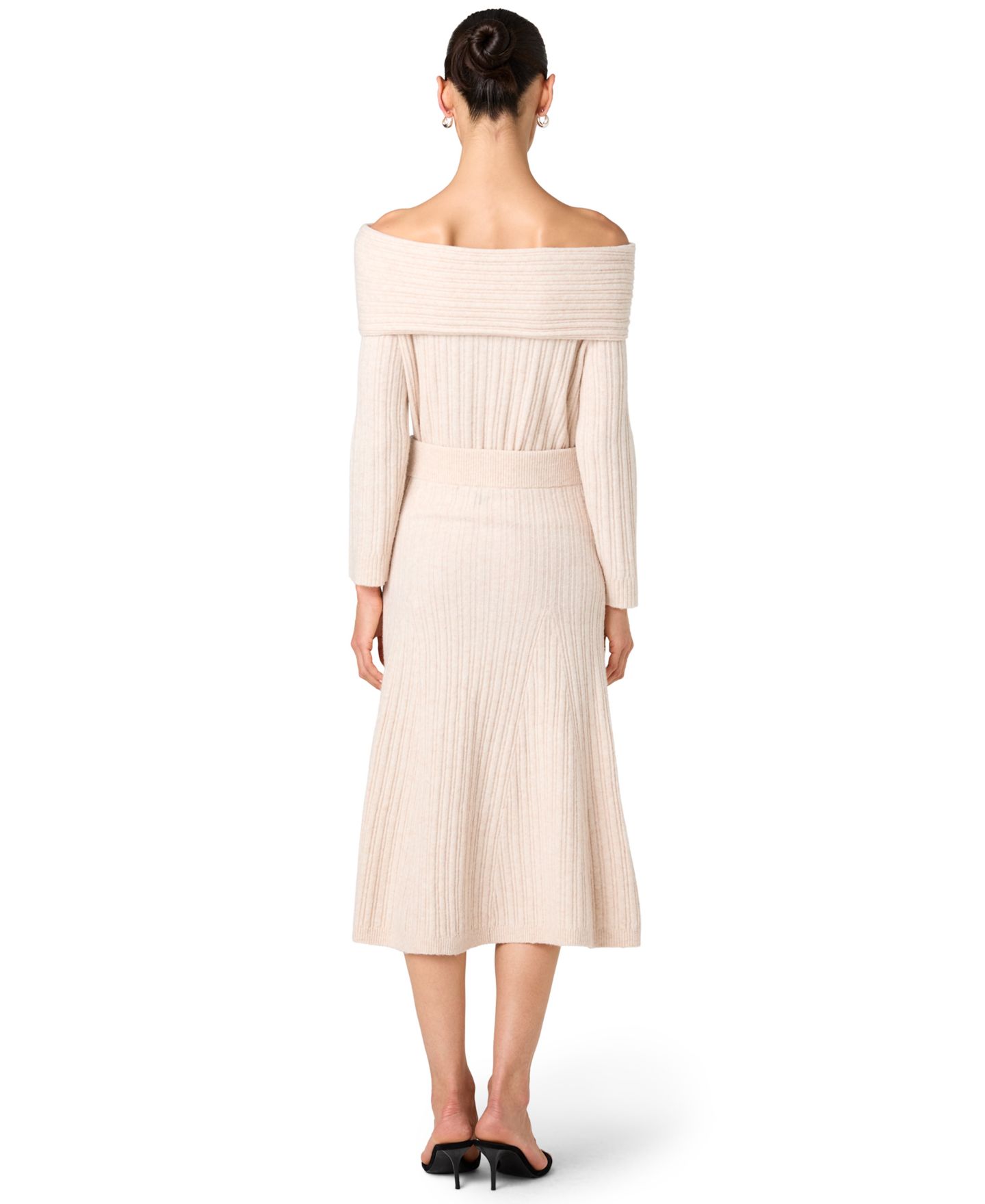 Женская юбка French Connection Lucien High-Waisted Ribbed-Knit A-Line Midi, цвет: Овсяный — фото 6