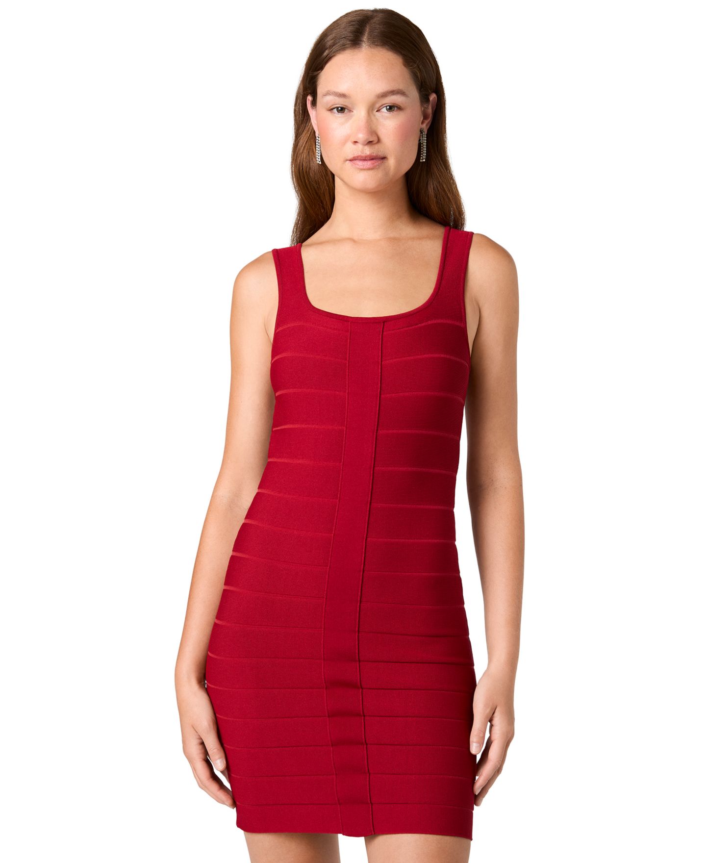 Женское платье French Connection Square-Neck Bandage-Knit Mini, цвет: Клюквенный — фото 6