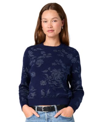 Women's Rory Fleur Long-Sleeve Floral-Print Metallic Pullover