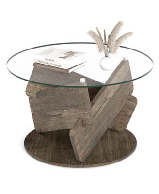 Round Glass Coffee Table 32 Inch Modern Center Table with Tempered Glass Top