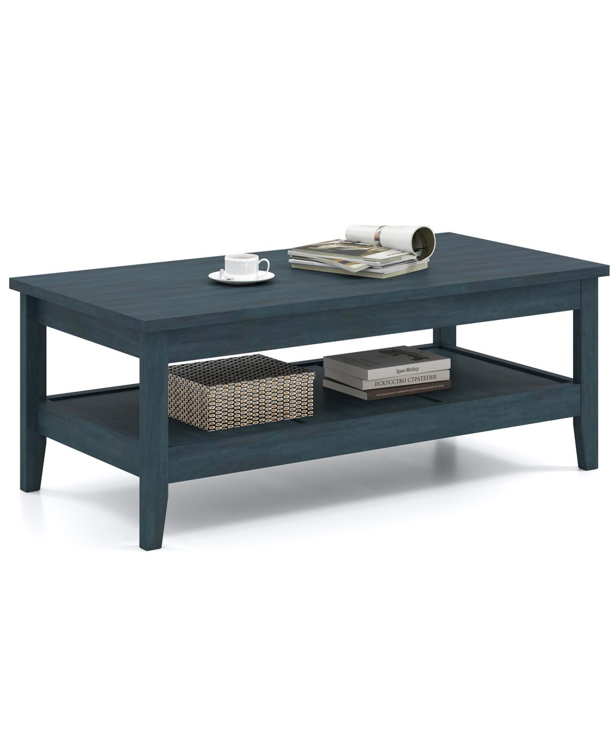 Mecale Farmhouse Coffee Table Rustic Cocktail Center with Thickened Tabletop