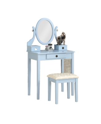 Moniya Wood Makeup Vanity Table and Stool Set, 3 Drawers, Adjustable Oval Mirror