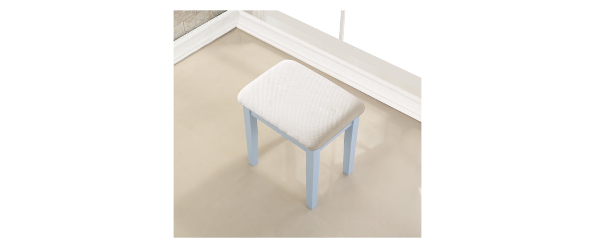 Flynama Moniya Wood Makeup Vanity Table and Stool Set, 3 Drawers, Adjustable Oval Mirror - Blue wood