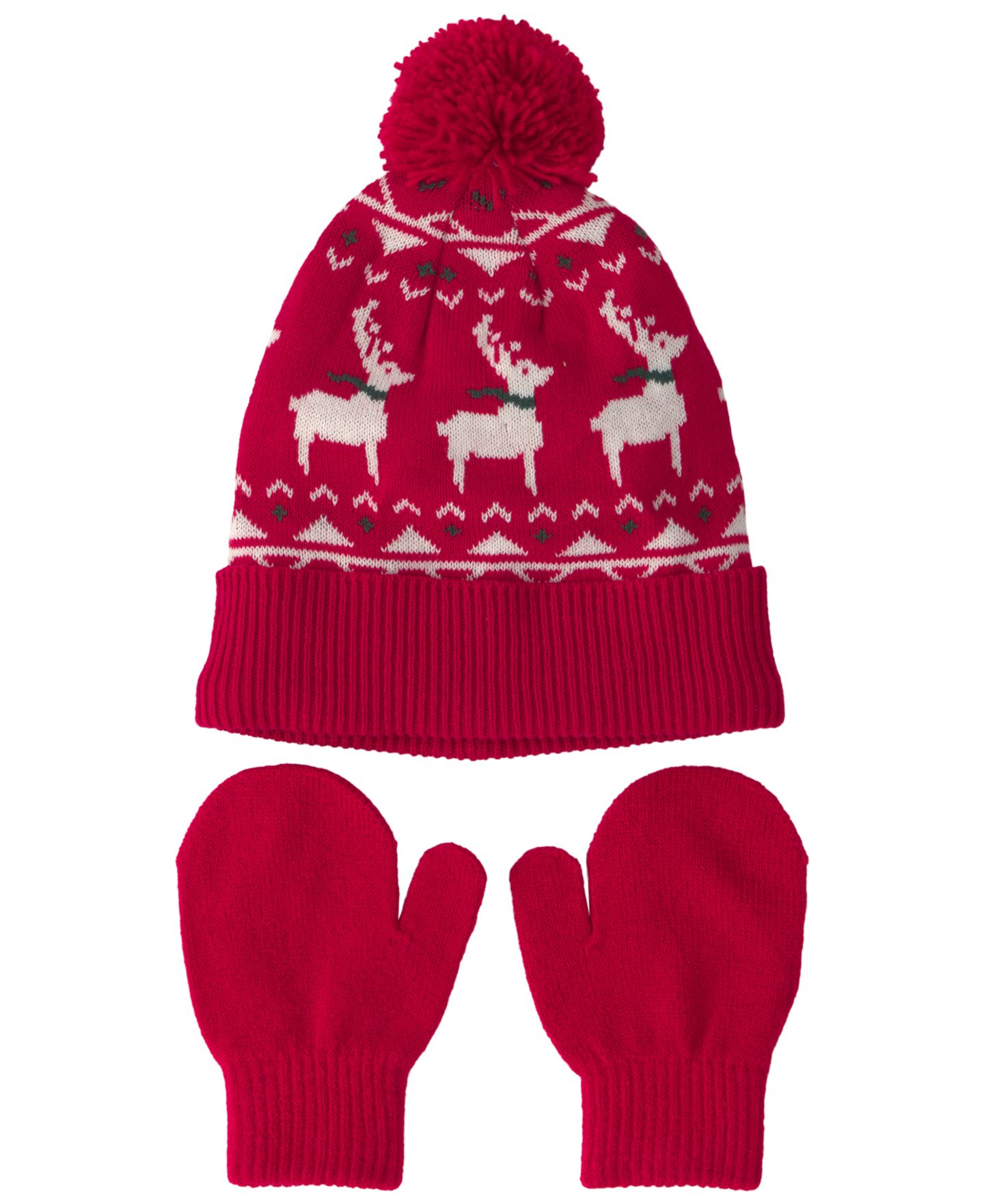 Carter's Toddler Boys' and Girls' 2T-4T Fair Isle Christmas Pom-Pom Beanie and Mittens, 2-Piece Set, цвет: Красный — фото 1