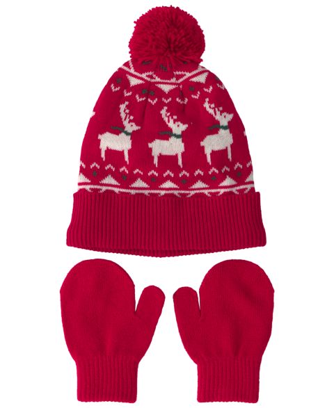 Carter's Toddler Boys' and Girls' 2T-4T Fair Isle Christmas Pom-Pom Beanie and Mittens, 2-Piece Set, цвет: Красный