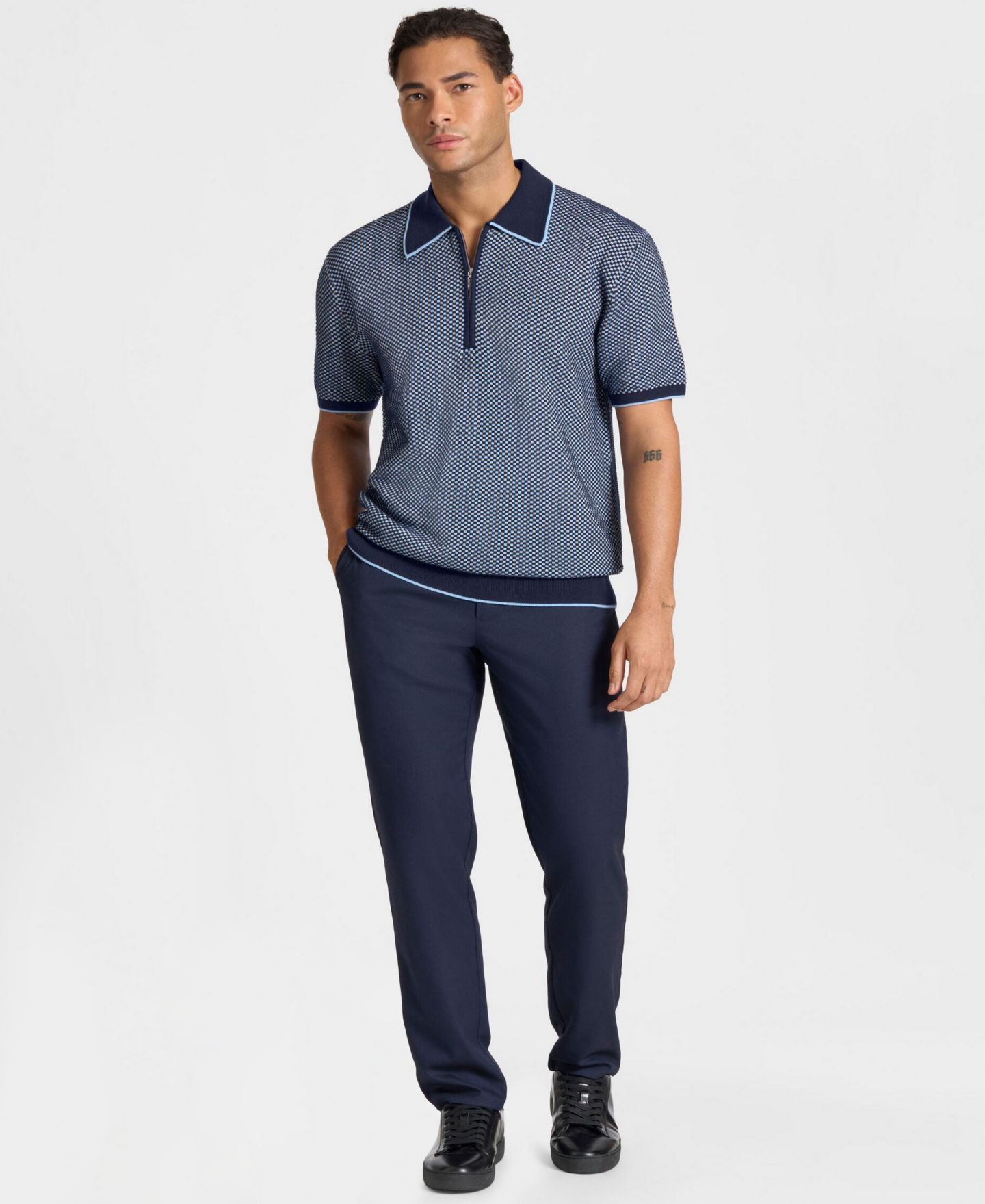 Мужское поло Ted by Ted Baker Wilton Quarter-Zip Textured-Knit Polo Shirt, цвет: Синий — фото 2