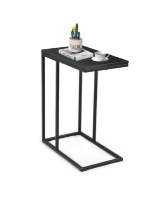 C Shaped End Table Slide Under Couch TV Tray for Coffee Laptop Tablet