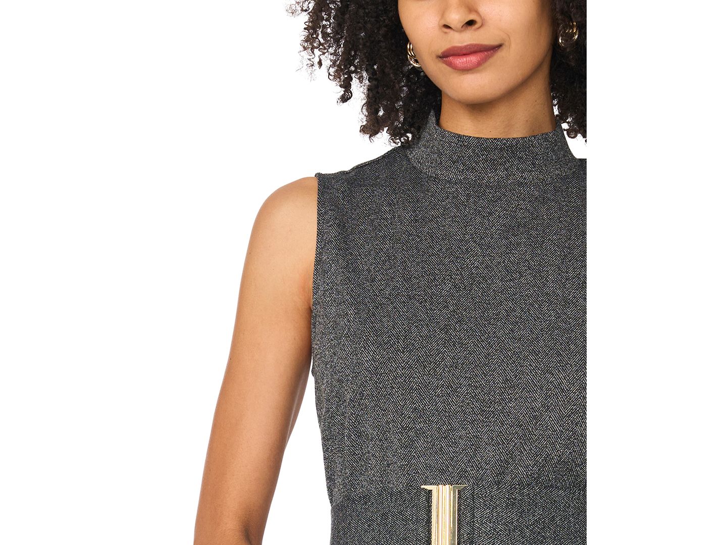Женское платье Vince Camuto High Mock-Neck A-Line Sleeveless Midi, цвет: Средний меланжевый серый — фото 3