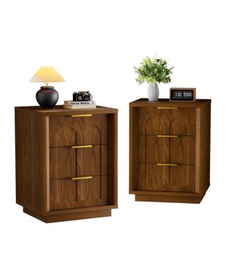  2 Piece Arched Groove 3 Drawer Nightstand Set