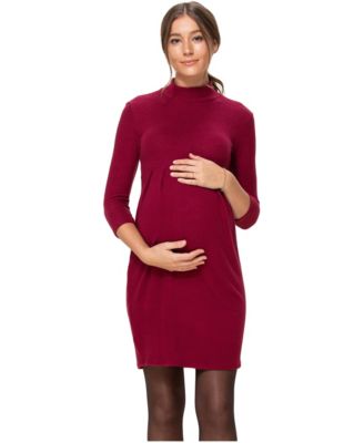 Maternity Mock Neck Empire Waist 3/4 Sleeve Dress