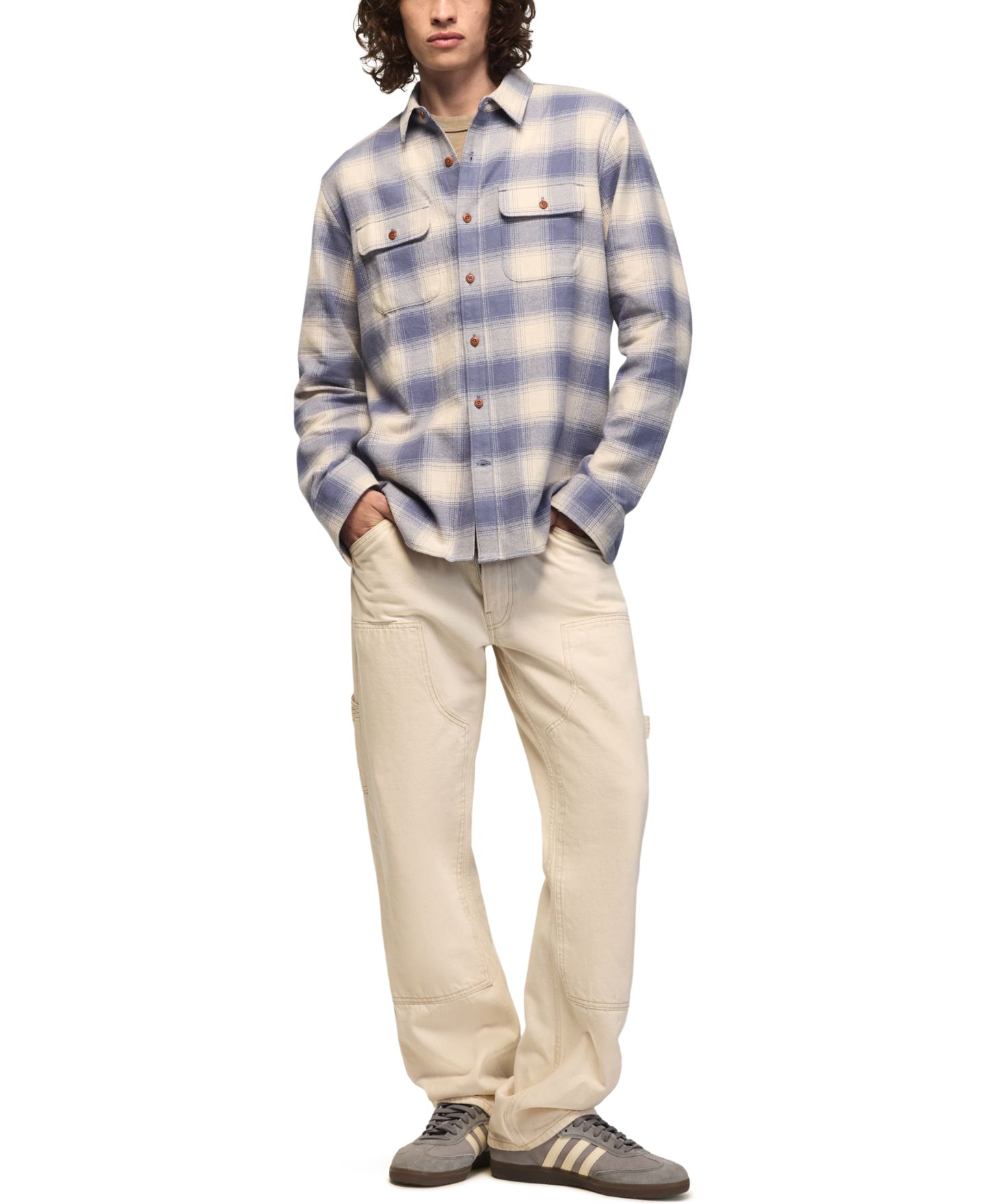 Мужская рубашка Lucky Brand Cloud Soft Plaid Flannel Long-Sleeve, цвет: Синий клетчатый — фото 2