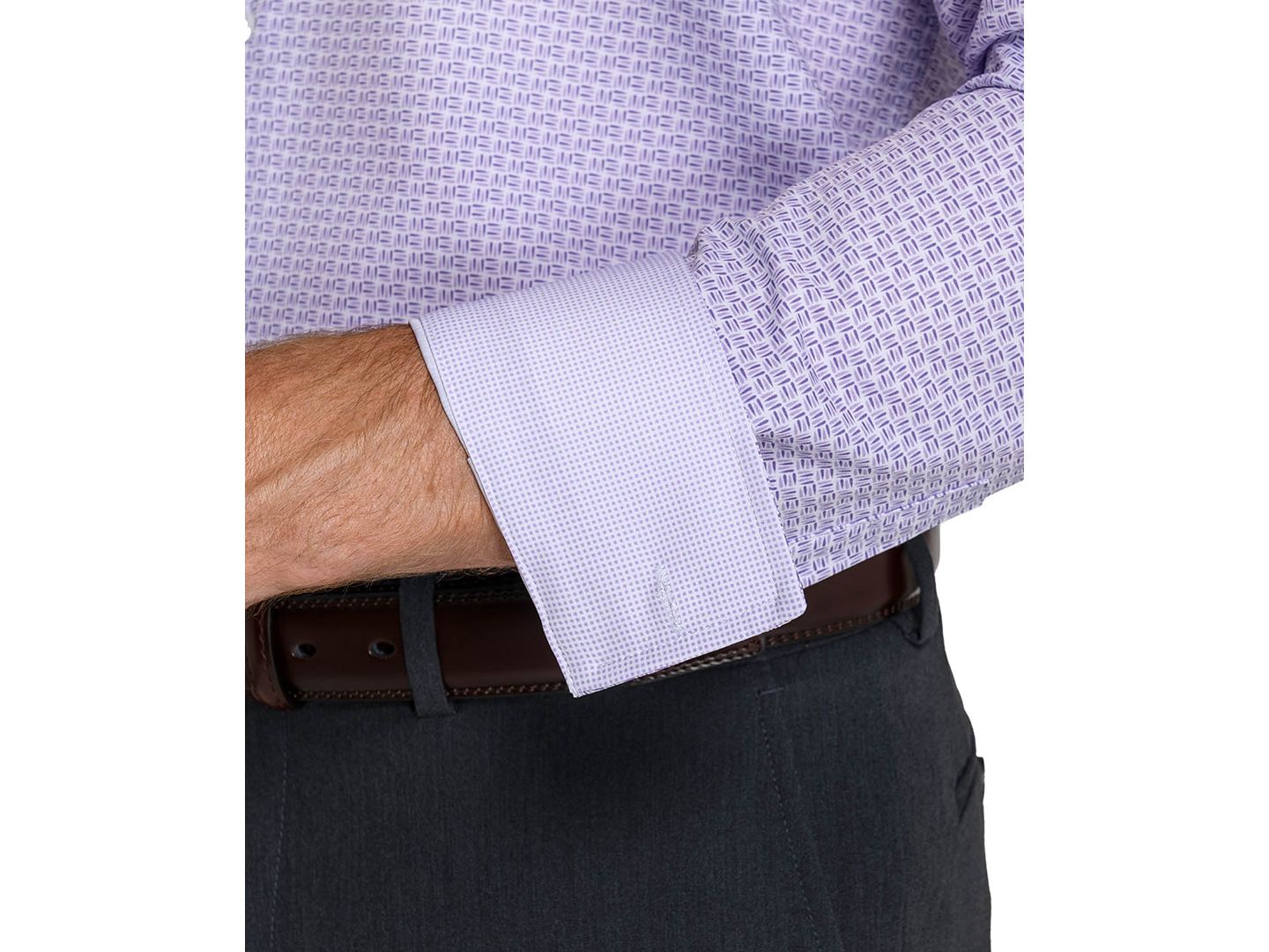 Мужская рубашка ConStruct Slim Fit 4-Way Stretch Print Dress Shirt, цвет: Белый фиолетовый — фото 4