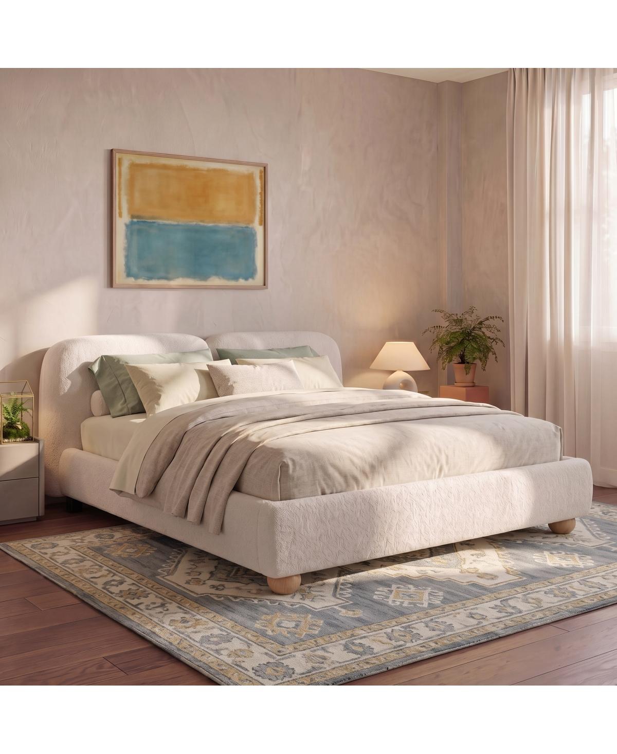 Streamdale Furniture King Size Upholstered Boucle Bed Frame with Curved Headboard