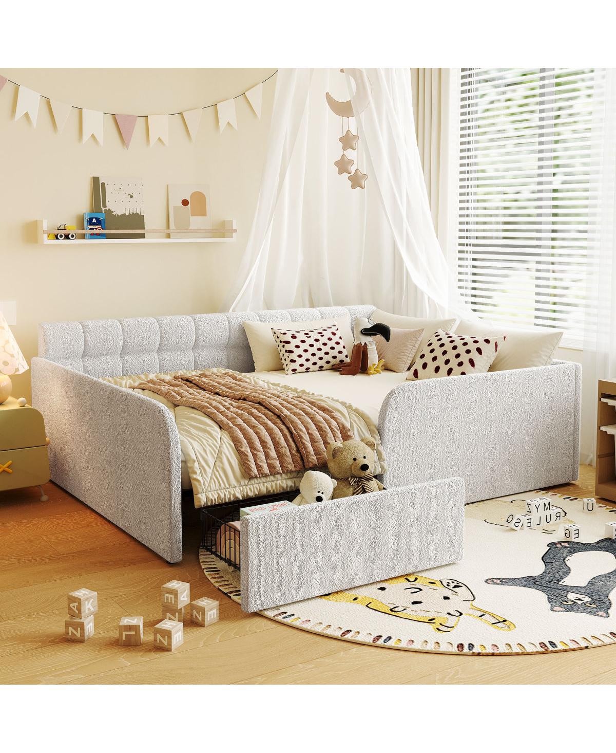 Streamdale Furniture Full Size Boucl Fabric Daybed Frame with Storage Drawer - White