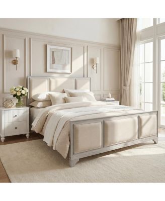 Queen Wooden Bed Frame with Upholstered Headboard