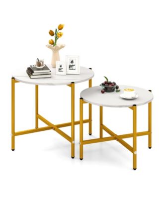 Round Coffee Table Set of 2 with Heavy Duty Metal Frame Rustic