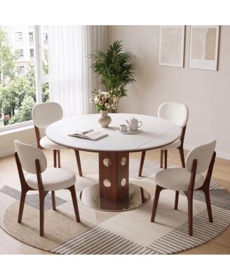  47.2" Sintered Stone Dining Table Set with 4 Upholstered Chairs
