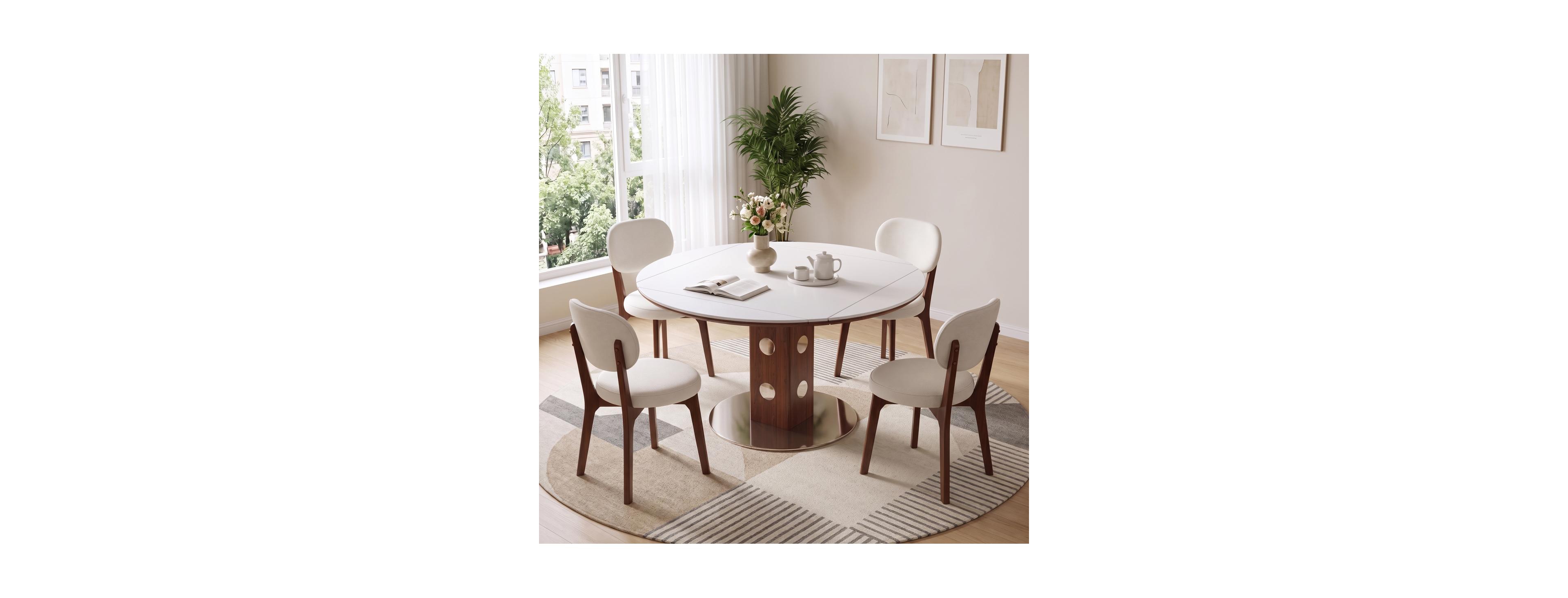 Streamdale Furniture 47.2" Sintered Stone Dining Table Set with 4 Upholstered Chairs