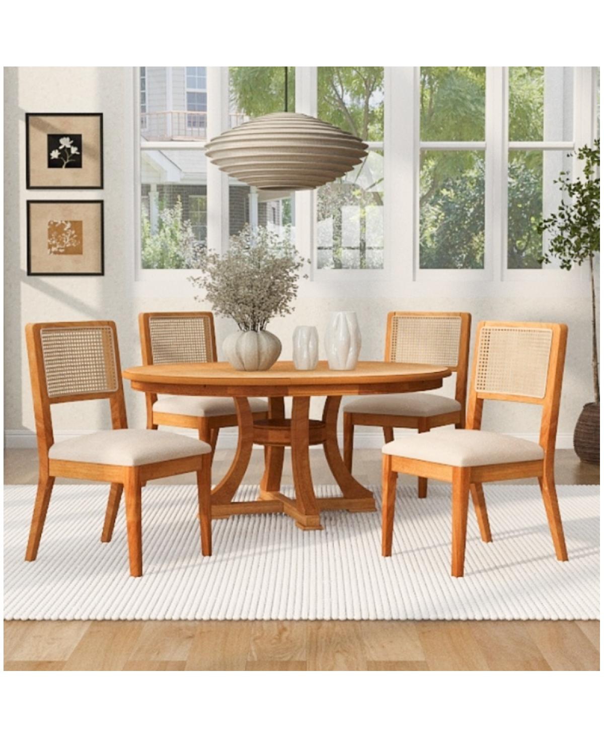 Streamdale Furniture 5-Piece French Country Extendable Round Dining Table and 4 Rattan Chairs Set - Natural