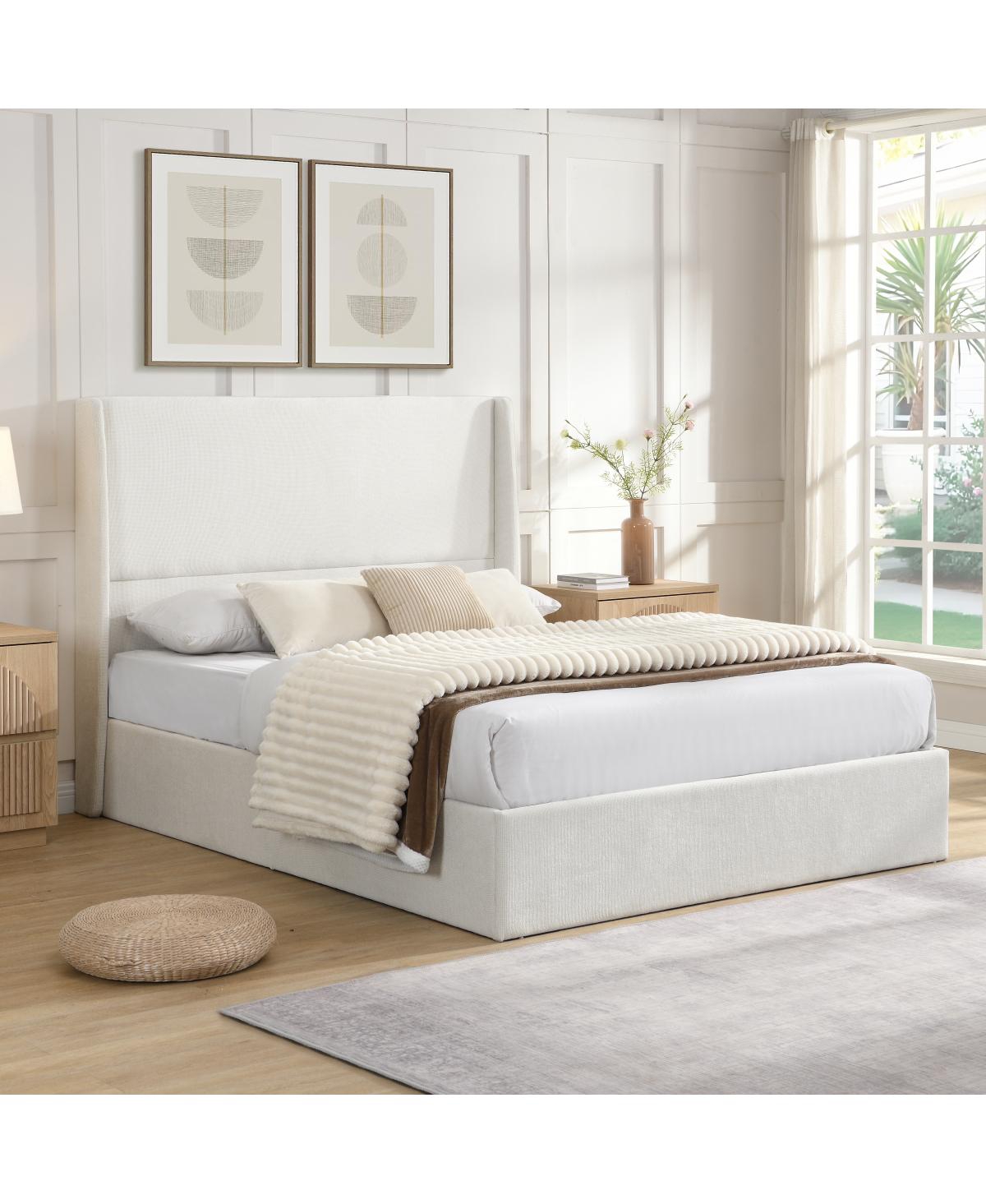 Streamdale Furniture Queen Upholstered Floor Standing Bed Frame with High Headboard