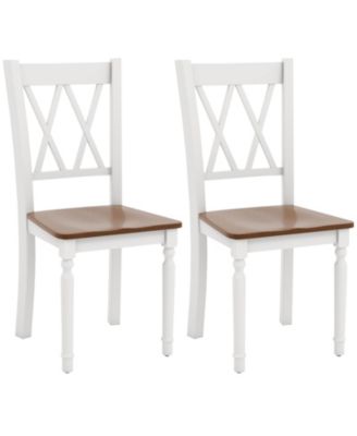 Set of 2 Wooden Farmhouse Kitchen Chairs with Rubber Wood Seat 2 Pieces