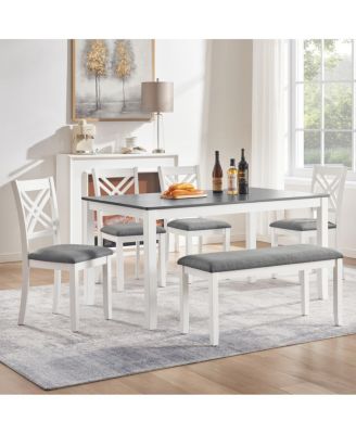  6-Piece Two-Tone Wood Dining Table Set with 4 Chairs and a Bench