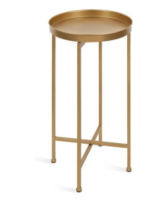 Celia Round Metal Foldable Tray Accent Table Circle End Table, Removable Magnetic Tray Top, Use as Indoor Plant Stand or Mahjong Table
