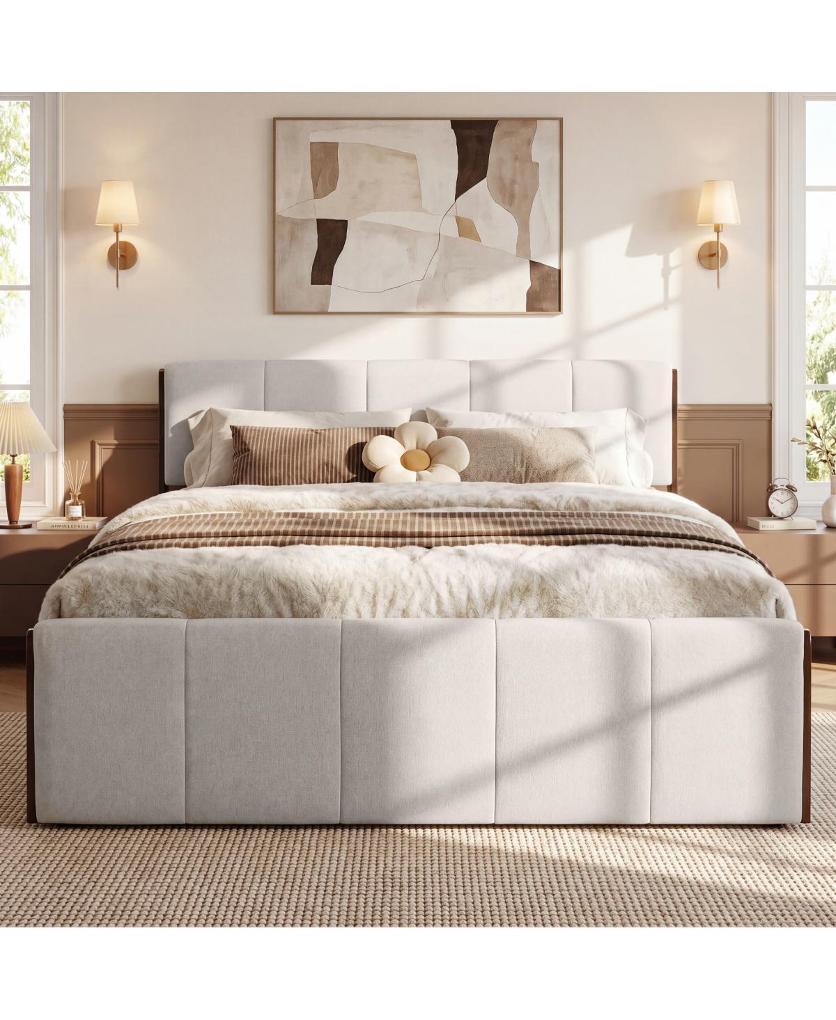 Streamdale Furniture King Size Upholstered Bed Frame Fabric 600 Lbs Capacity