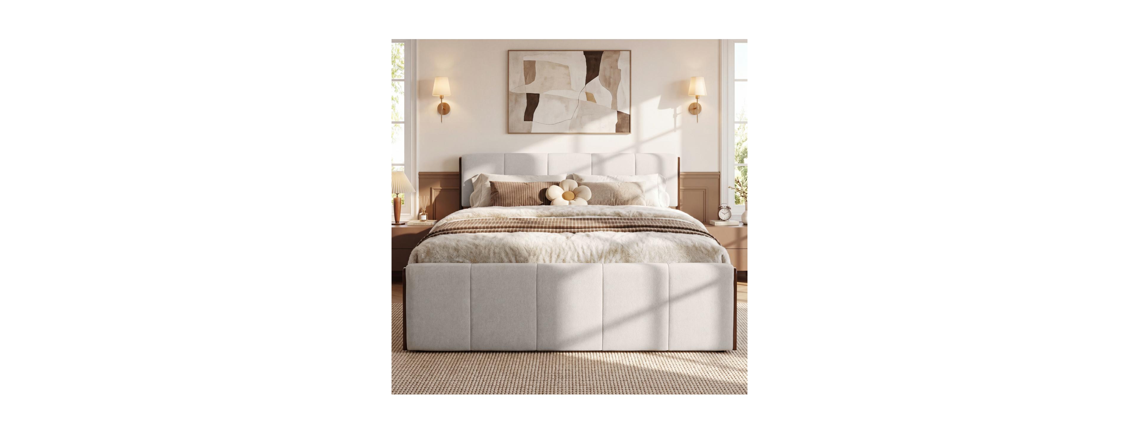 Streamdale Furniture King Size Upholstered Bed Frame Fabric 600 Lbs Capacity