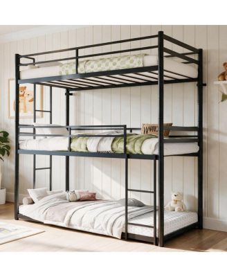 Metal Triple Twin Bunk Bed, 3-in-1 Detachable Frame