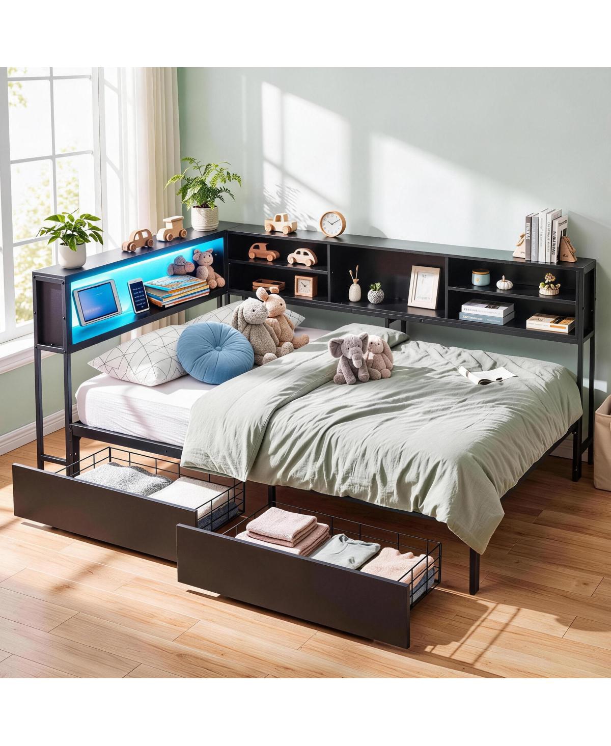 Streamdale Furniture Twin Daybed with Led Lights Storage and Charging Station