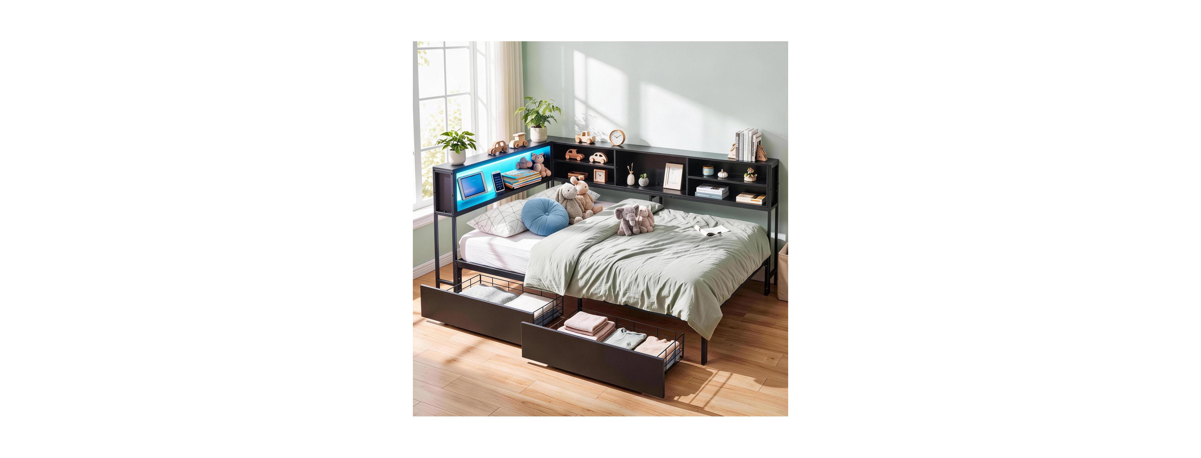 Streamdale Furniture Twin Daybed with Led Lights Storage and Charging Station