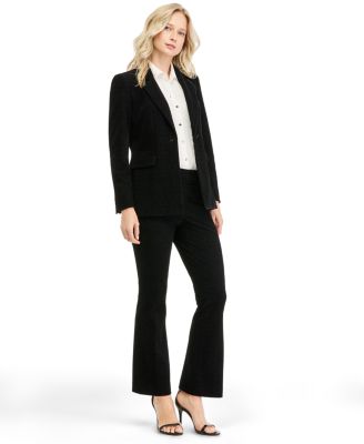 Women's Herringbone One-Button Wide-Leg Jacket, Pants, and Blouse, 3-Piece Suit
