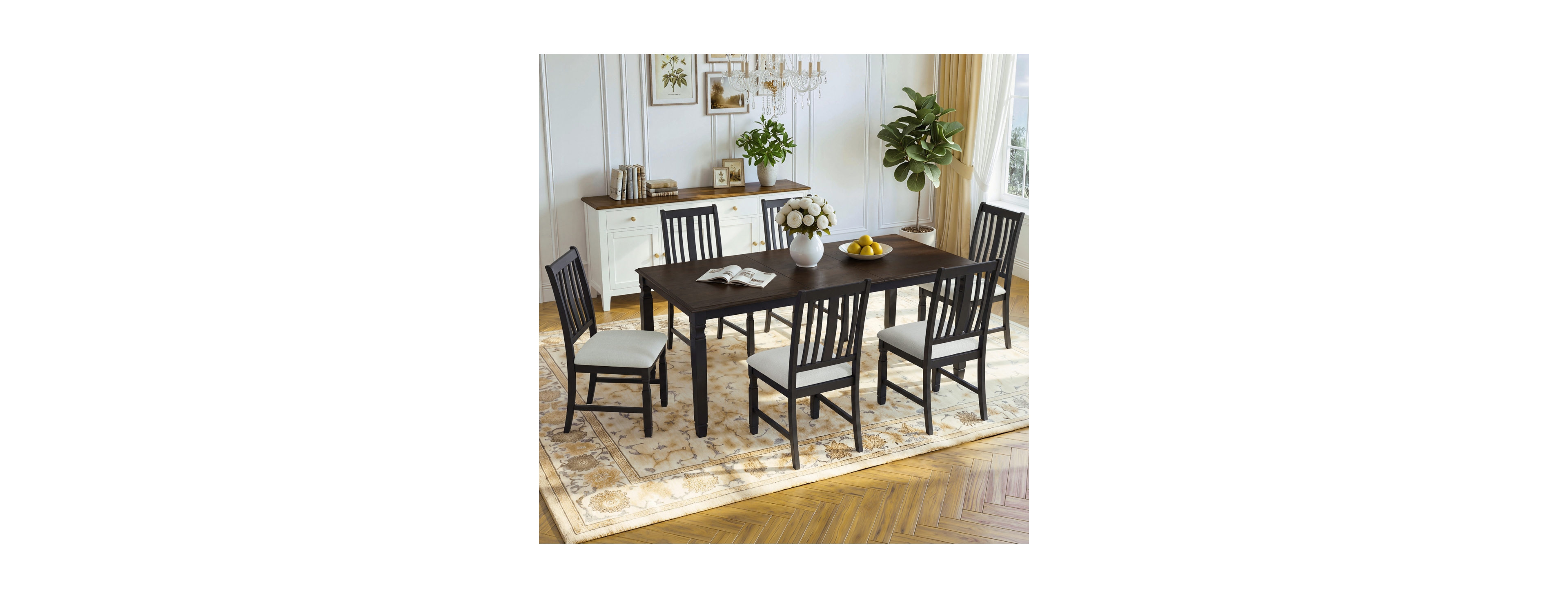 Streamdale Furniture 7-Piece Farmhouse Extendable Dining Table Set with 6 Upholstered Chairs