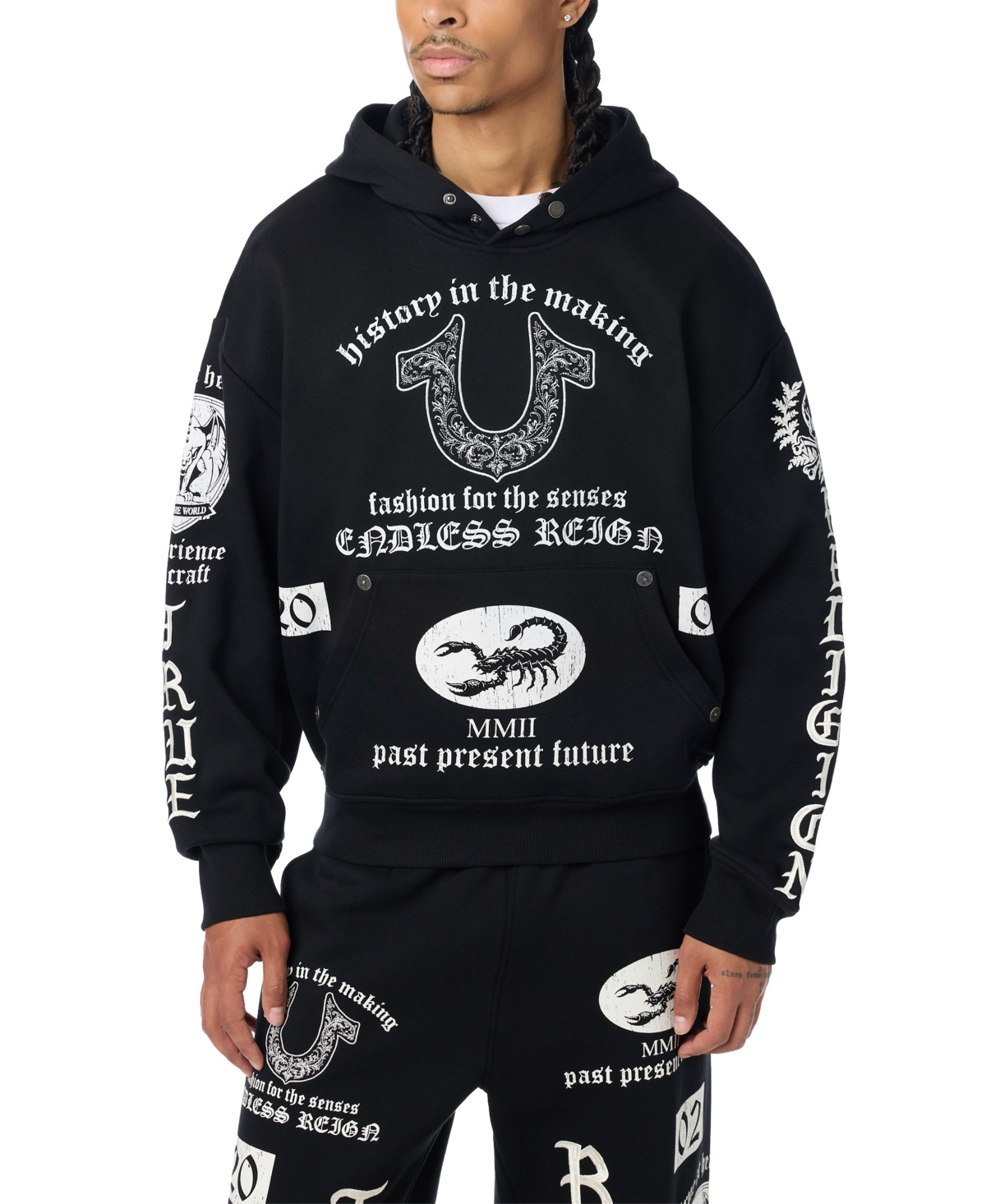 True Religion Men's Endless Reign Graphic Boxy Hoodie