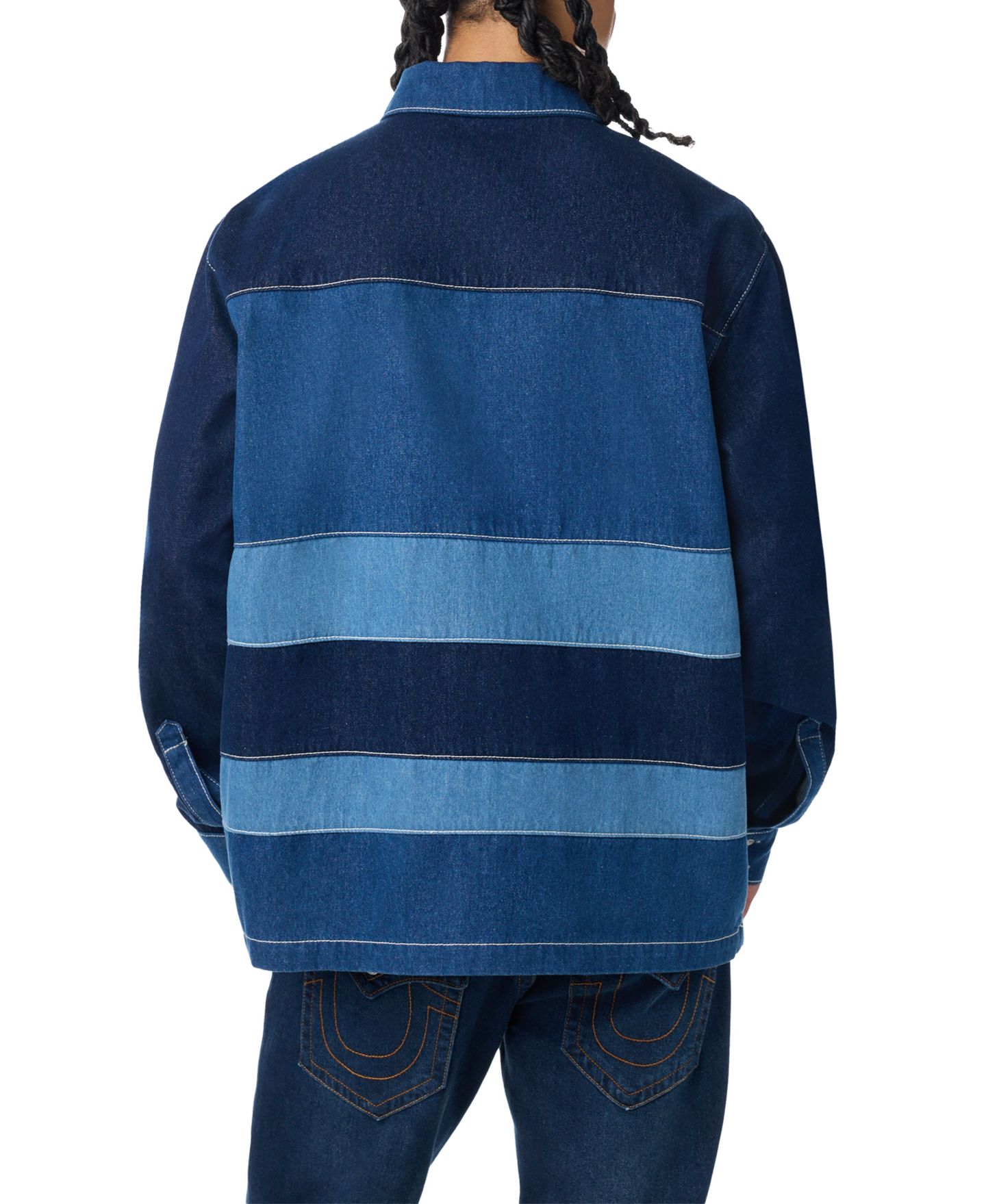 Мужское поло True Religion Denim Striped Long-Sleeve Polo Shirt, цвет: Полосатый варёный — фото 3