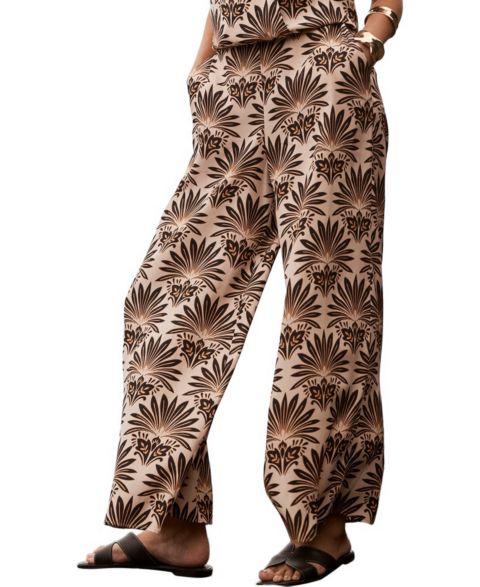 Женские брюки Mint Velvet Satin Geo Print Wide Leg, цвет: Чёрный
