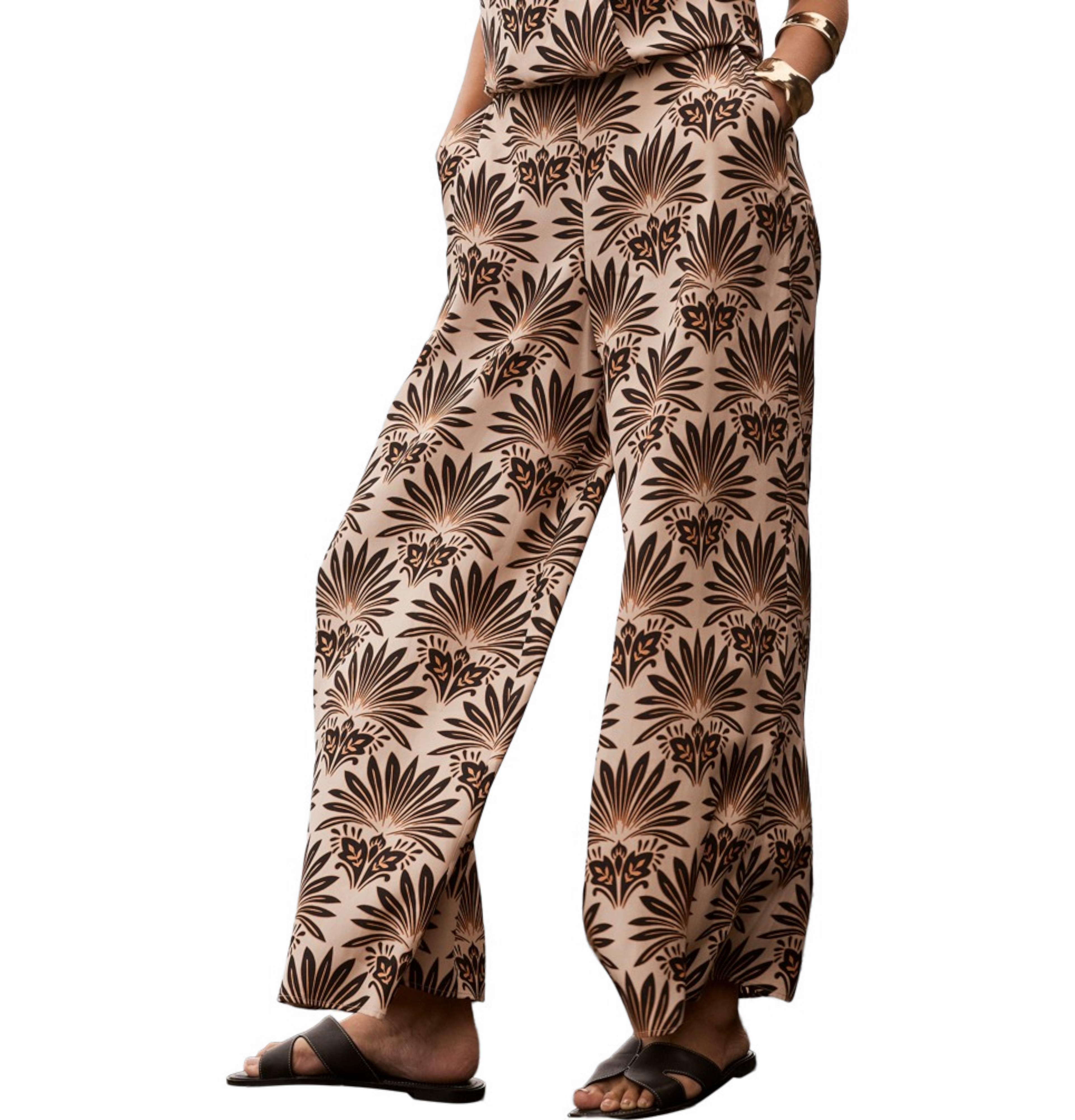 Mint Velvet Women's Satin Geo Print Wide Leg Trousers