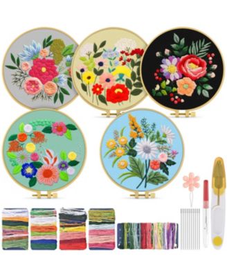 5 Sets Embroidery Kit For Adult Beginners With Hoops Threads Needles Instructions