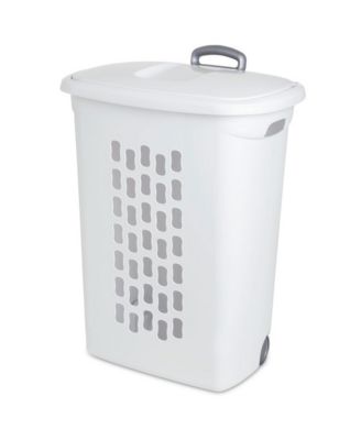 White Laundry Hamper With Lift-Top, Wheels, And Pull Handle, 18 Pack