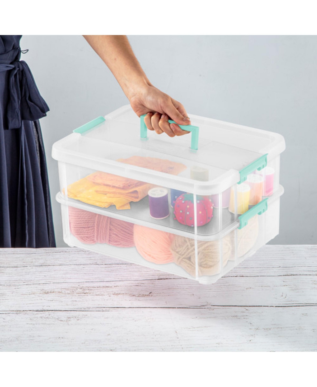 Sterilite Convenient Home 2-Tier Layer Stack Carry Storage Box